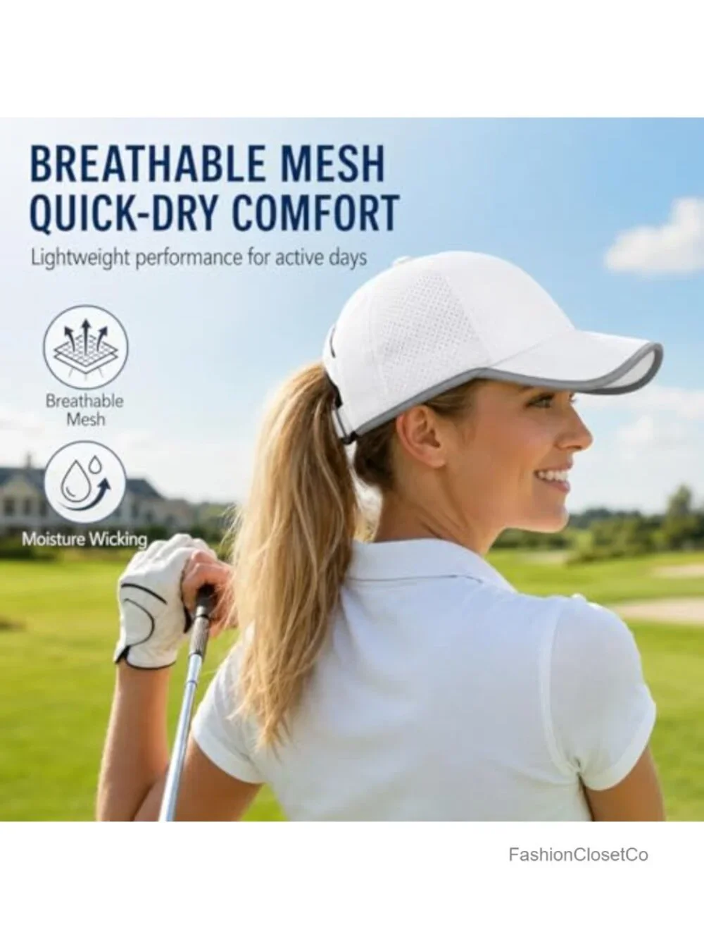 High Ponytail Baseball Cap, Quick-Dry Sports Hat for Running Golf Hiking